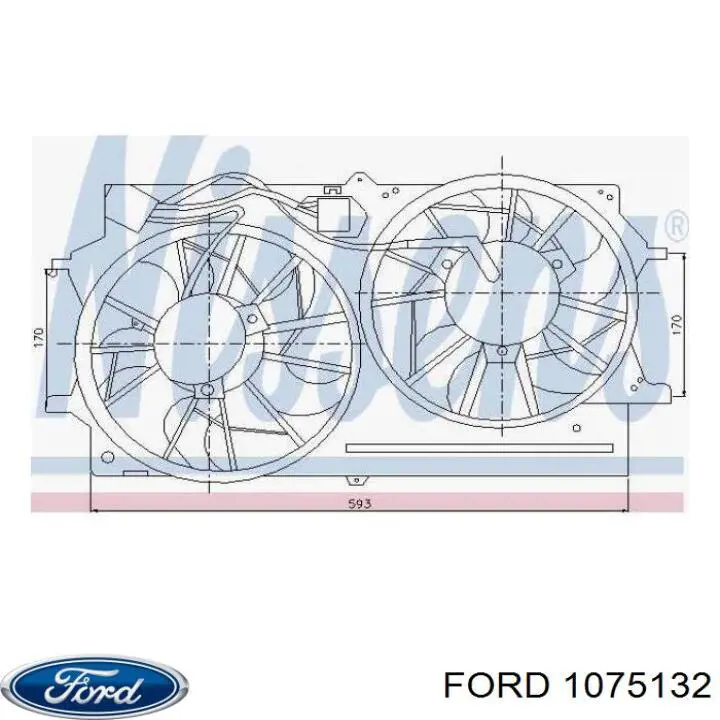 1075132 Ford дифузор радіатора охолодження, в зборі з двигуном і крильчаткою