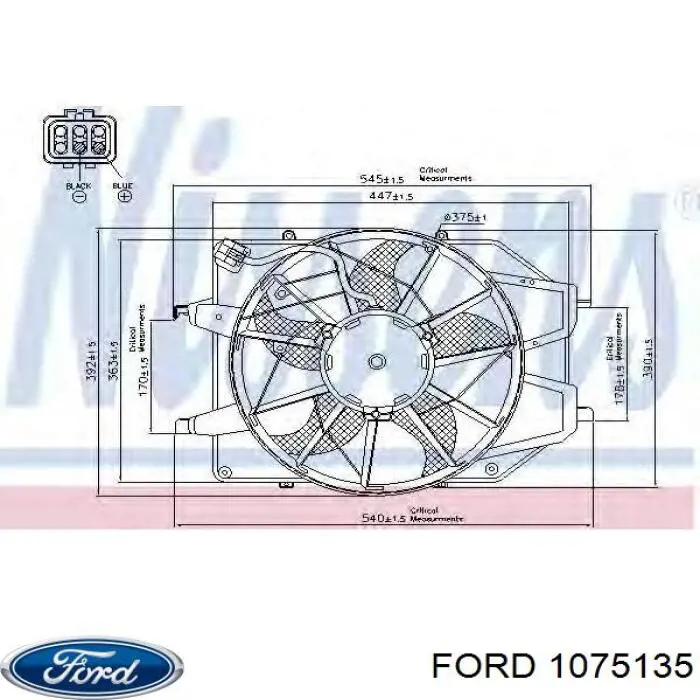 1075135 Ford електровентилятор охолодження в зборі (двигун + крильчатка)