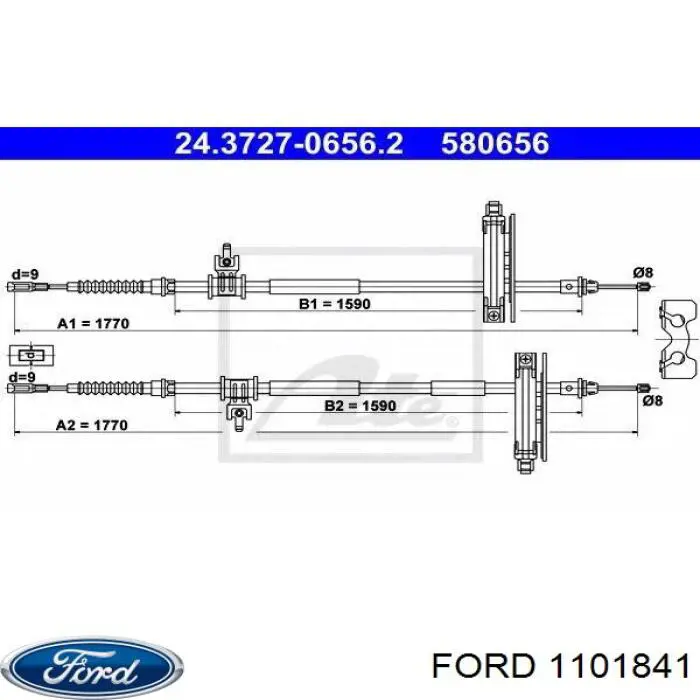 1101841 Ford трос ручного гальма задній, правий/лівий