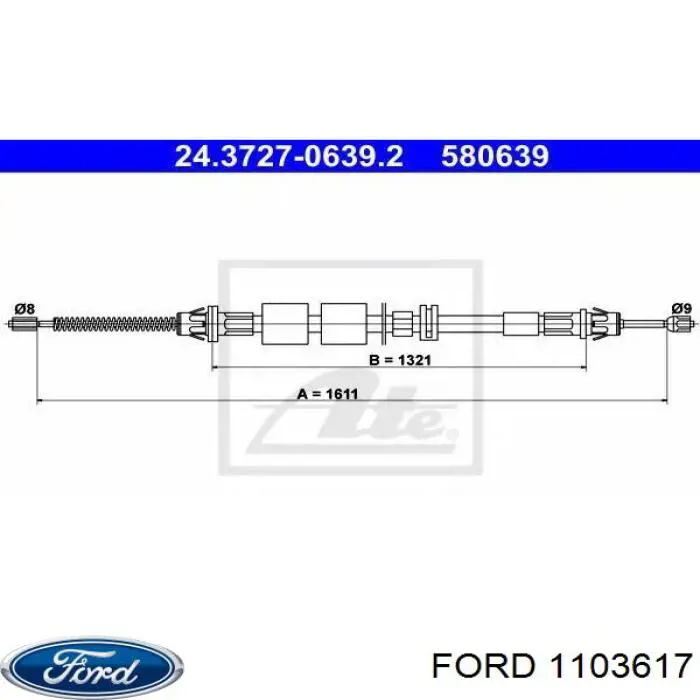 Трос ручного гальма задній, правий/лівий Ford 1103617 ціна, від 8.43 USD