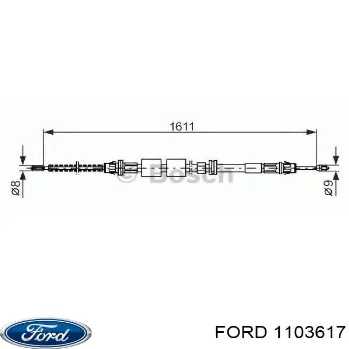 1103617 Ford трос ручного гальма задній, правий/лівий