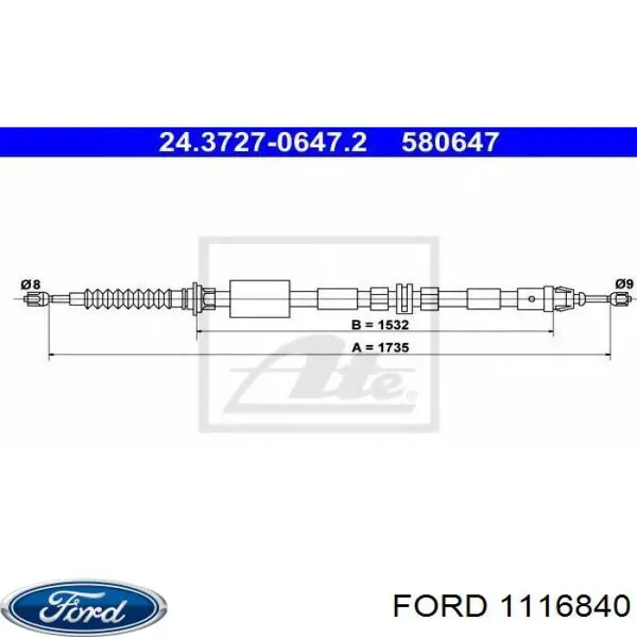 Купити 1116840 Ford Трос ручного гальма задній, правий/лівий