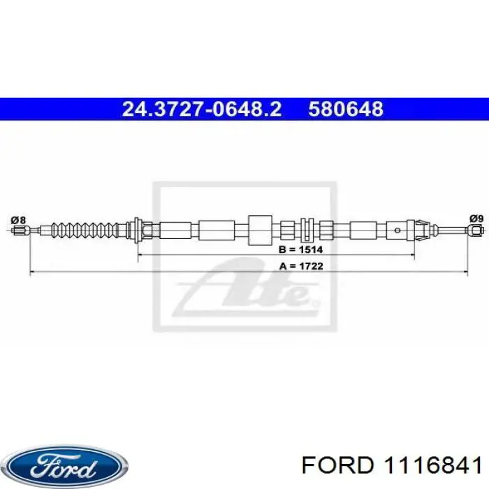 Трос ручного гальма задній, правий/лівий 1116841 Ford