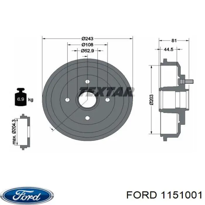 Барабан гальмівний задній Ford 1151001 ціна, від 42.70 USD