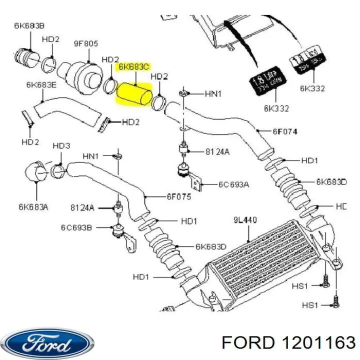 Шланг/патрубок интеркуллера, верхній лівий Ford Connect TOURNEO (PU2) (Форд Коннект)