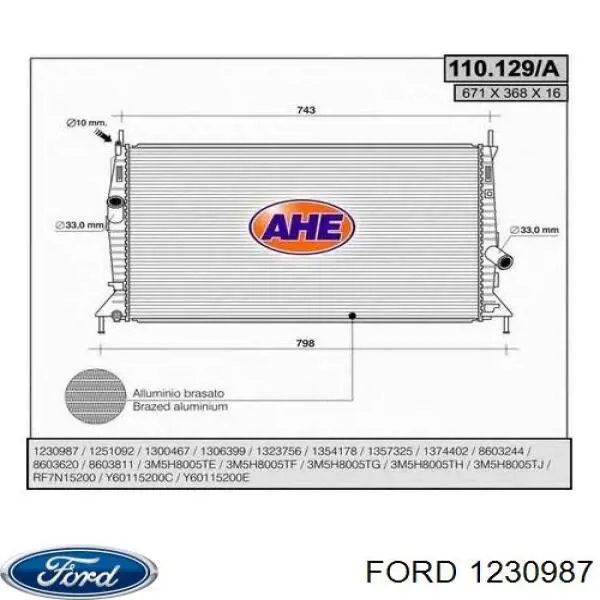 Радіатор основний Ford 1230987 ціна, від 50.25 USD