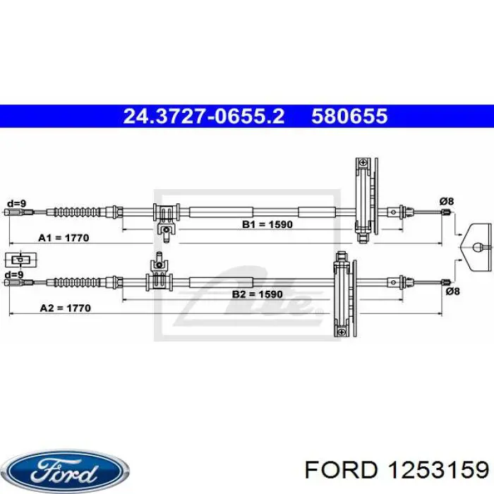 Купити 1253159 Ford Трос ручного гальма задній, правий/лівий