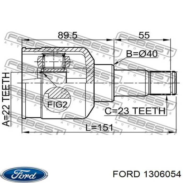 ШРУС внутрішній, передній, лівий 1306054 Ford