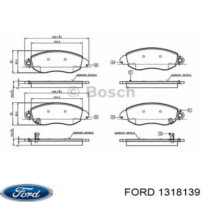 Передні тормозні колодки 1318139 Ford
