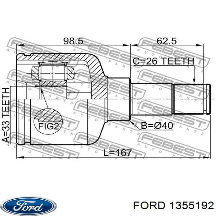 Шарнір кутових швидкостей передній лівий Ford 1355192 ціна, від 35.39 USD