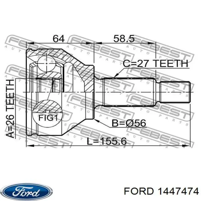 Піввісь (привід) передня, ліва 1209063 Ford