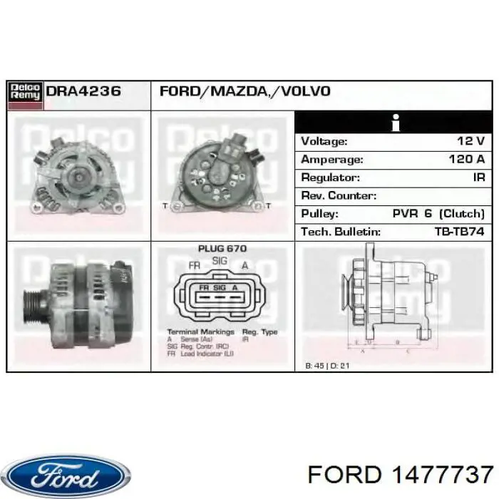 Генератор Ford 1477737 ціна, від 88.68 USD