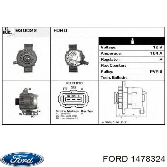 Генератор Ford 1478324 ціна, від 102.72 USD