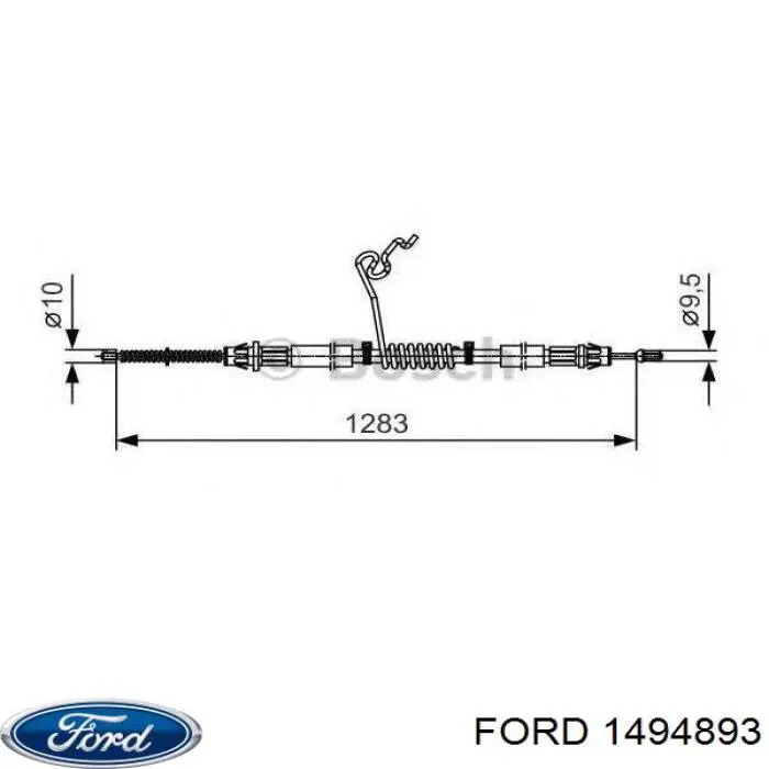 Трос ручного гальма задній, правий 1494893 Ford