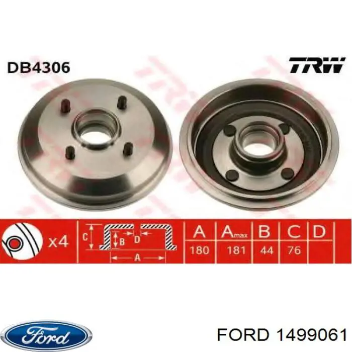 Барабан гальмівний задній Ford 1499061