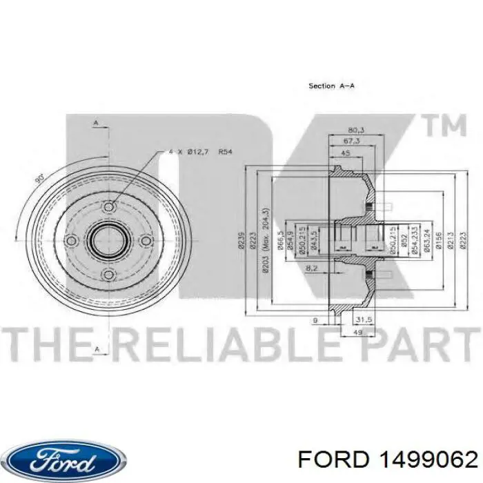 Барабан гальмівний задній Ford 1499062 ціна, від 35.46 USD