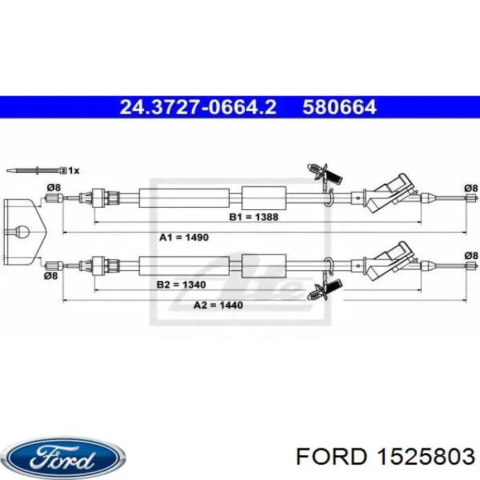 Трос ручного гальма задній, правий/лівий Ford 1525803 ціна, від 21.28 USD