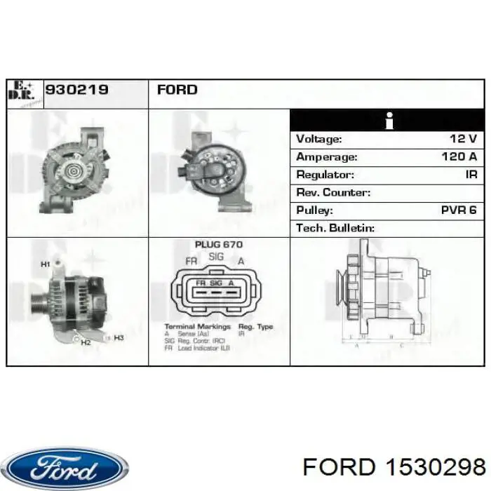1530298 Ford Авто генератор