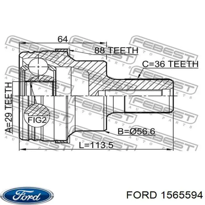 Піввісь задня 1565594 Ford