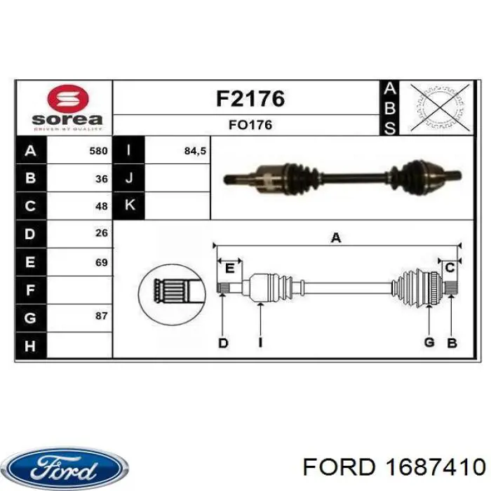 Привід передній лівий Ford 1687410 ціна, від 67.49 USD