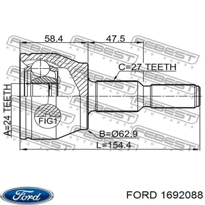 ШРУС зовнішній передній 1692088 Ford