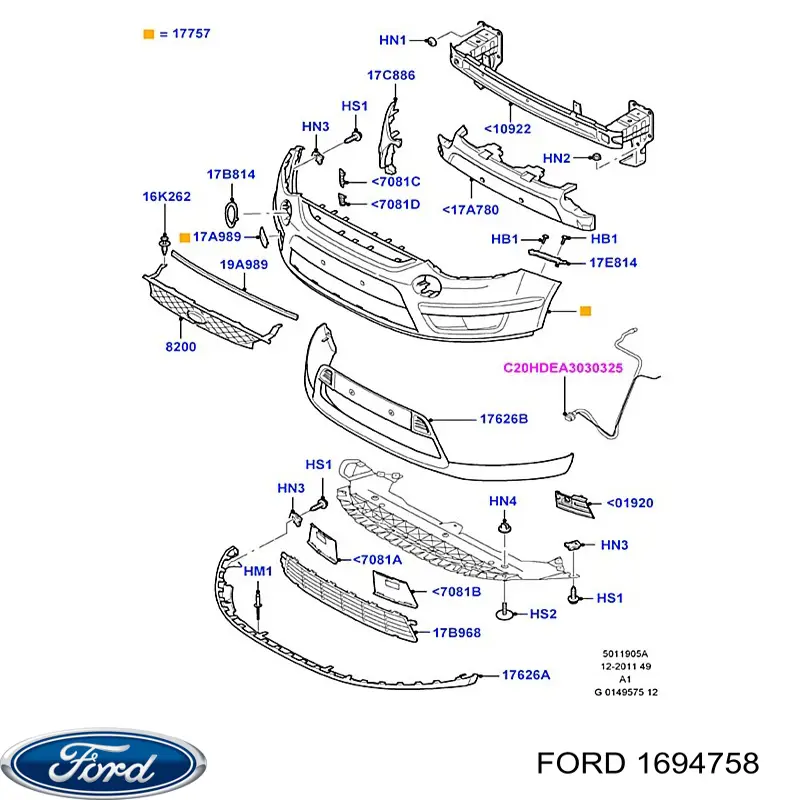 Купити 1694758 Ford Кронштейн бампера переднього, правий
