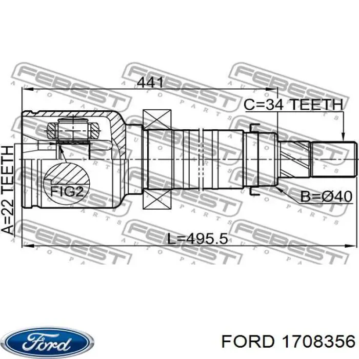 ШРУС внутрішній, передній, правий 1708356 Ford