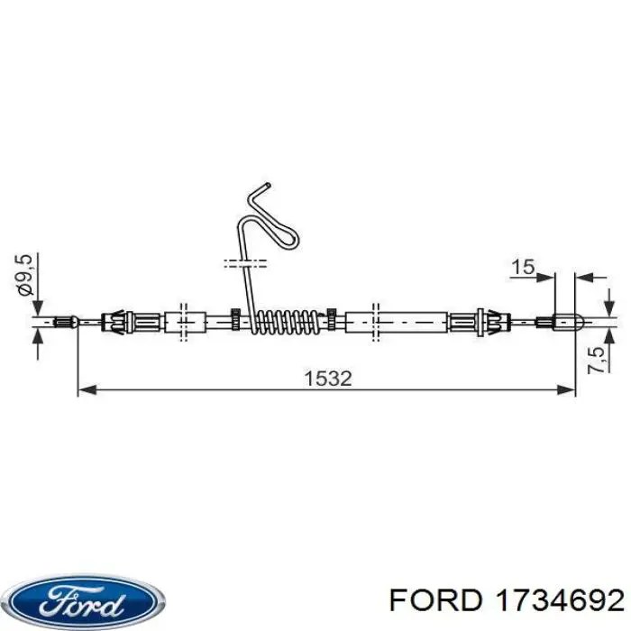 1734692 Ford трос ручного гальма задній, лівий