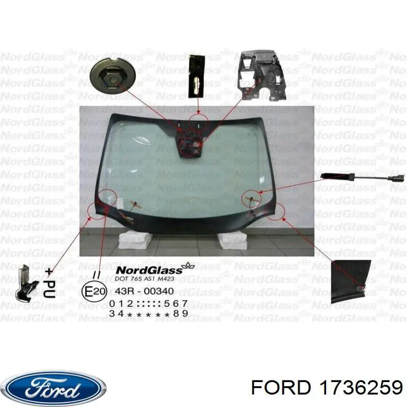 1736259 Ford скло лобове