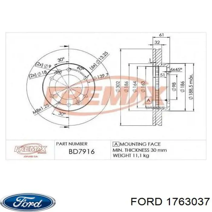 Диск переднього гальма Ford 1763037 ціна, від 73.92 USD