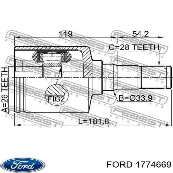 Шарнір кутових швидкостей передній лівий Ford 1774669 ціна, від 109.12 USD