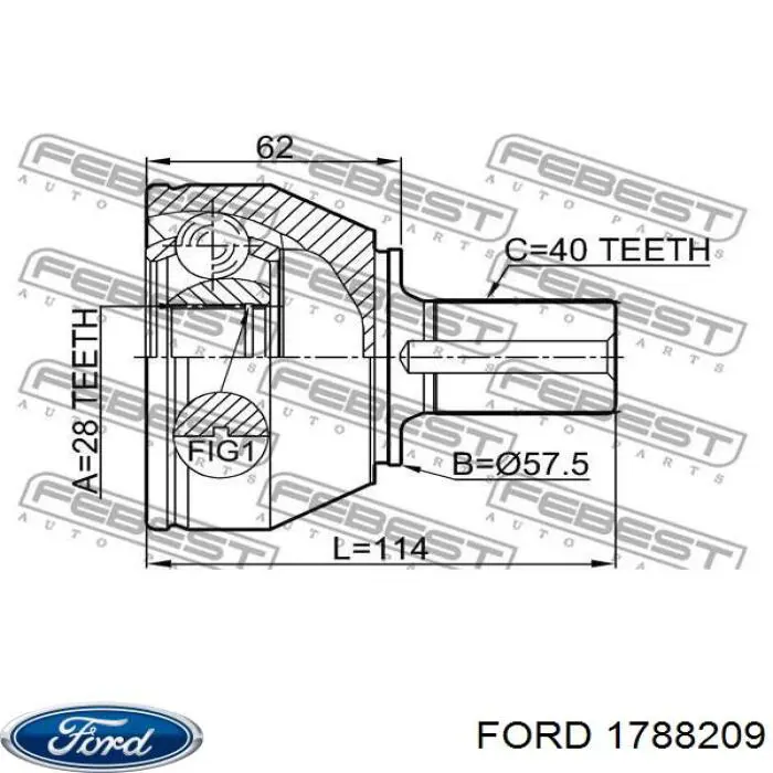 Піввісь (привід) передня, ліва 1788209 Ford