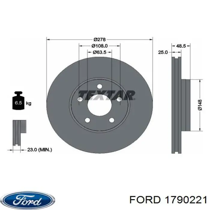 Диск переднього гальма Ford 1790221 ціна, від 42.17 USD