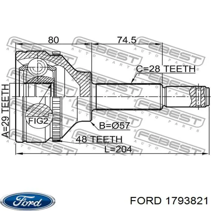 Піввісь (привід) передня, права 1793821 Ford