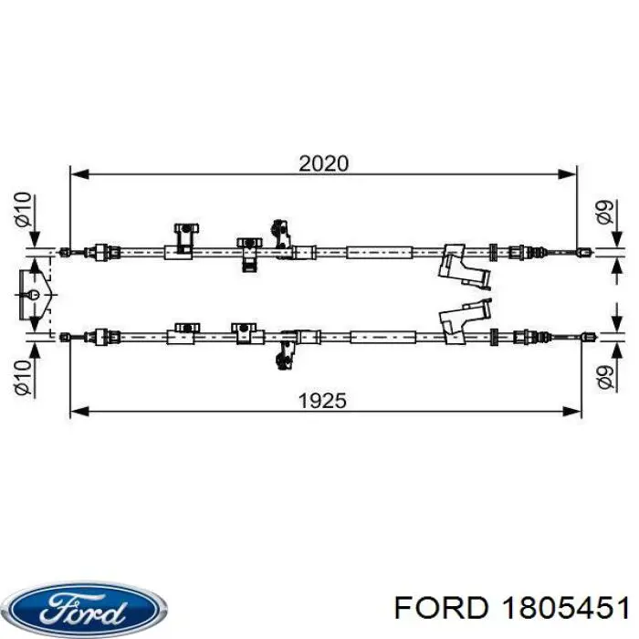 Трос ручного гальма задній, правий/лівий Ford Kuga (CBS) (Форд Куга)