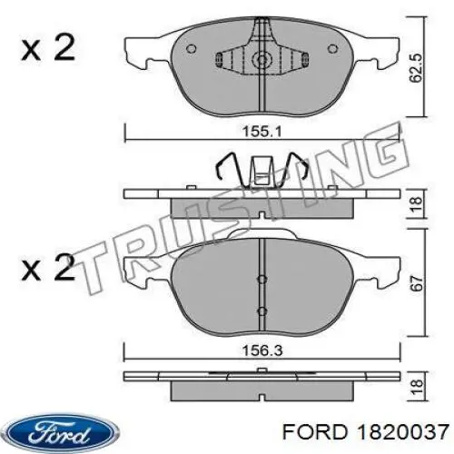 Купити 1820037 Ford Колодки гальмівні передні, дискові