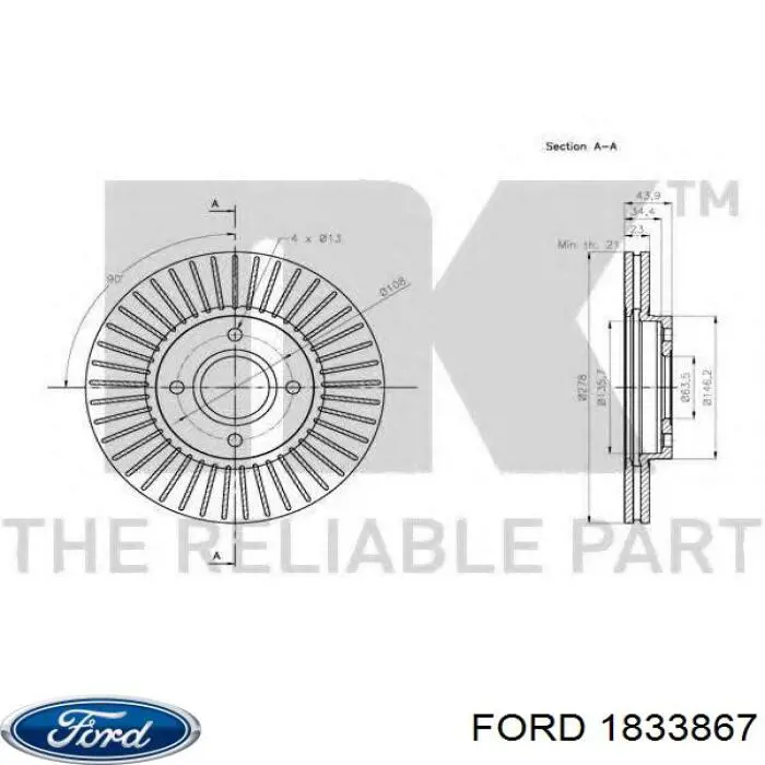 Диск гальмівний передній Ford 1833867