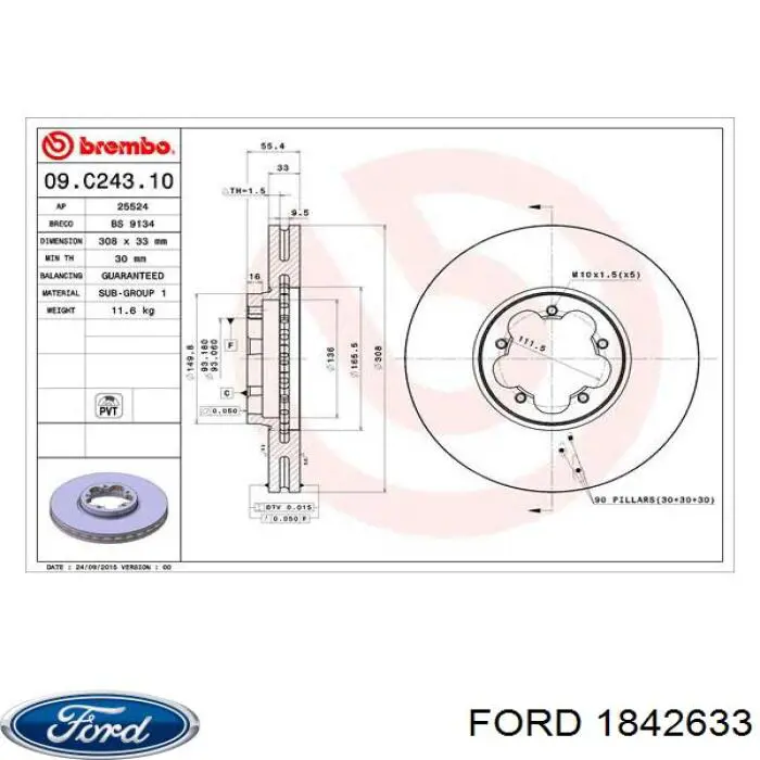 Диск переднього гальма Ford 1842633 ціна, від 70.31 USD