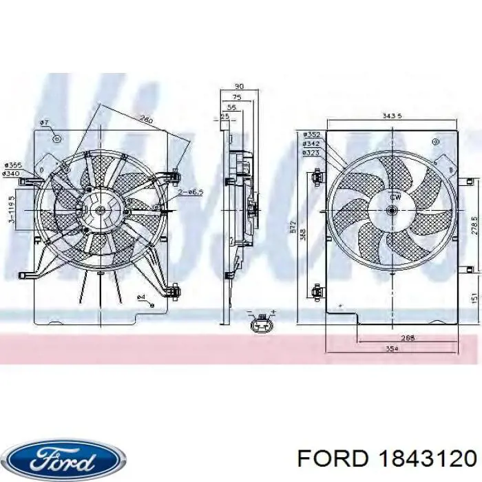 1843120 Ford дифузор радіатора охолодження, в зборі з двигуном і крильчаткою