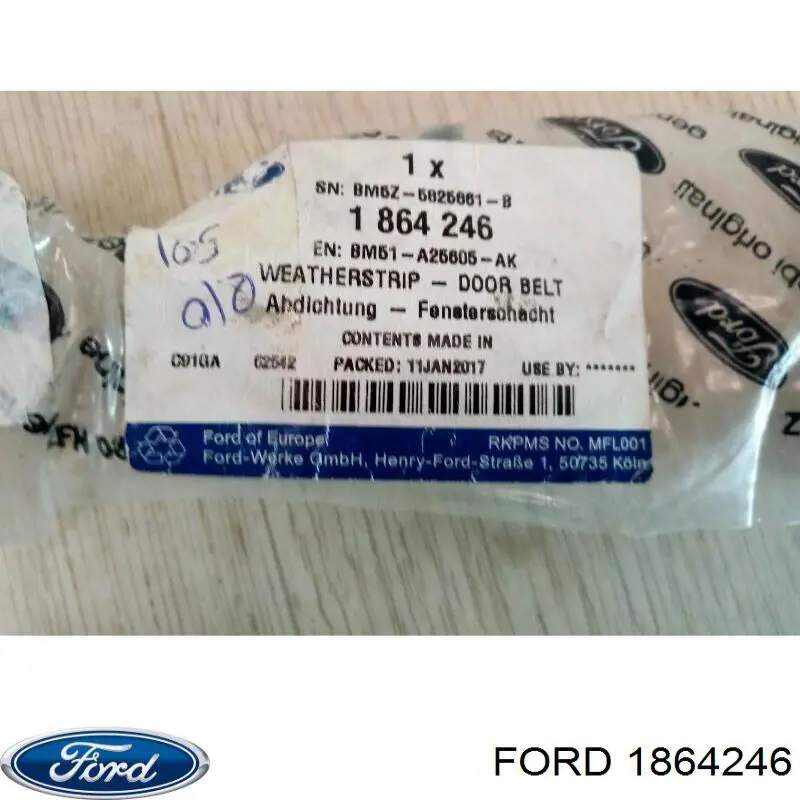 Ущільнювач скла задніх дверей лівих, зовнішній (планка) Ford 1864247 ціна, від 19.71 USD