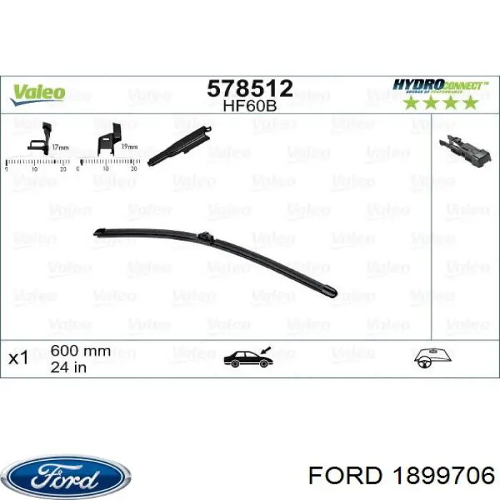 Щітка-двірник лобового скла, комплект з 2-х шт. Ford 1899706 ціна, від 26.79 USD