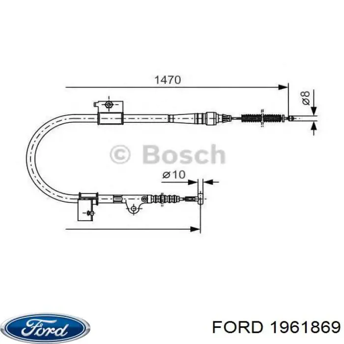 Трос ручного гальма задній, лівий 1961869 Ford