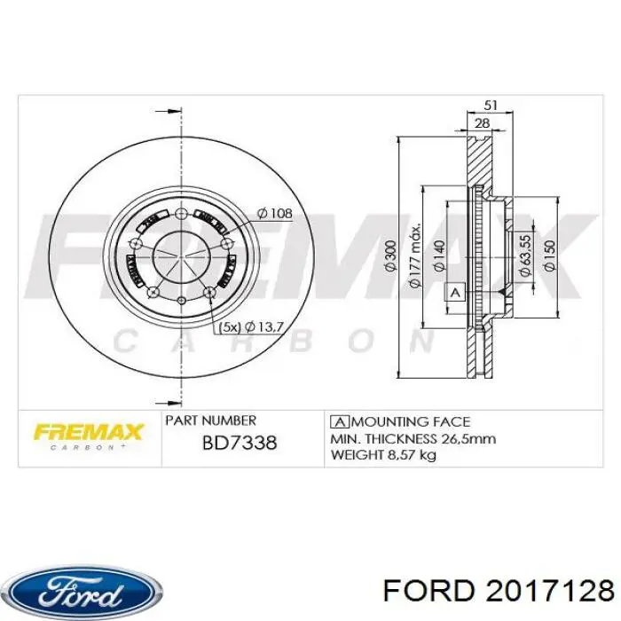 Диск переднього гальма Ford 2017128 ціна, від 62.49 USD