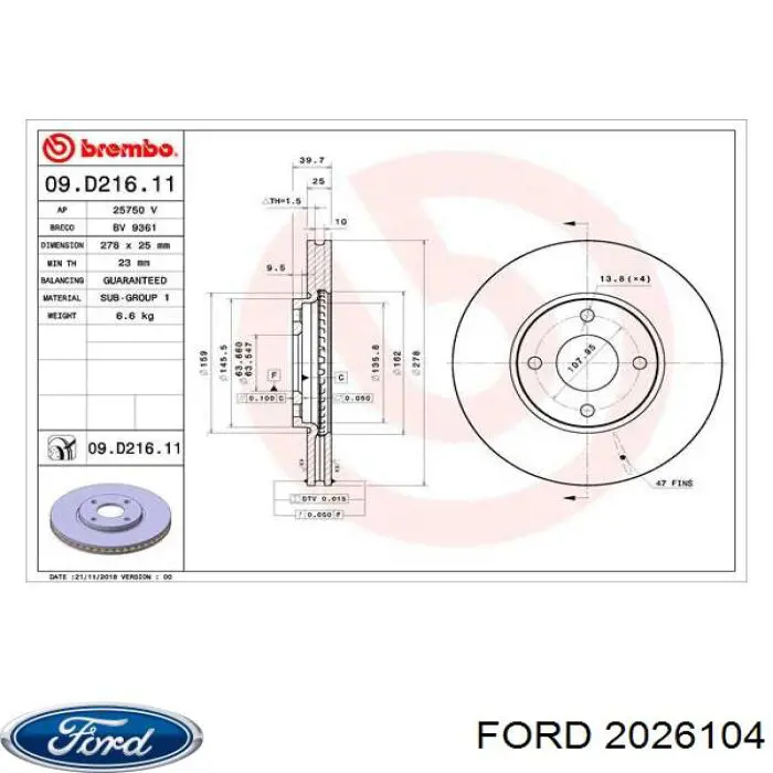 2026104 Ford Гальмо дискове переднє