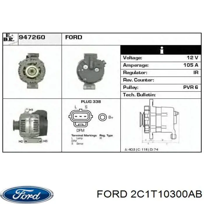 2C1T10300AB Ford генератор