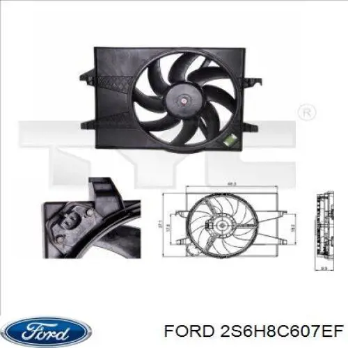 Купити 2S6H8C607EF Ford Дифузор радіатора охолодження, в зборі з двигуном і крильчаткою