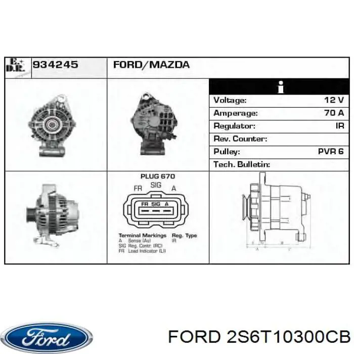 Генератор 2S6T10300CB Ford
