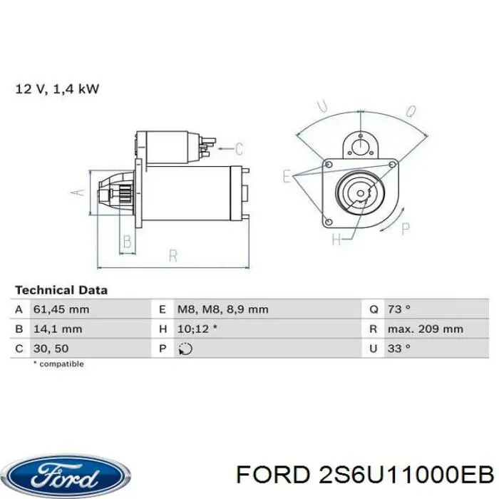 Стартер 2S6U11000EB Ford