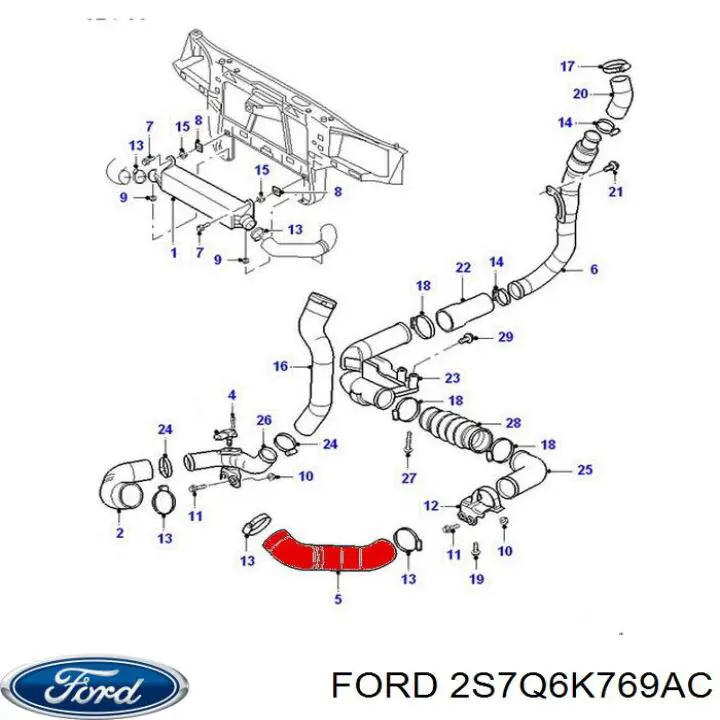 Шланг/патрубок інтеркуллера, нижній лівий 2S7Q6K769AC Ford