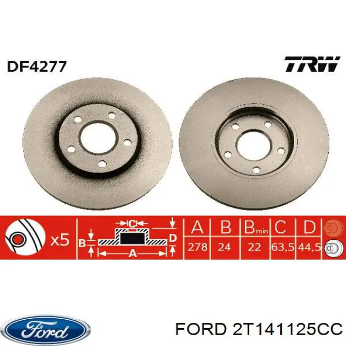 2T141125CC Ford диск гальмівний передній